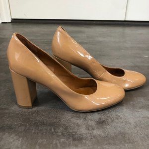Franco Sarto Round Toe Nude Patent Leather Chunky